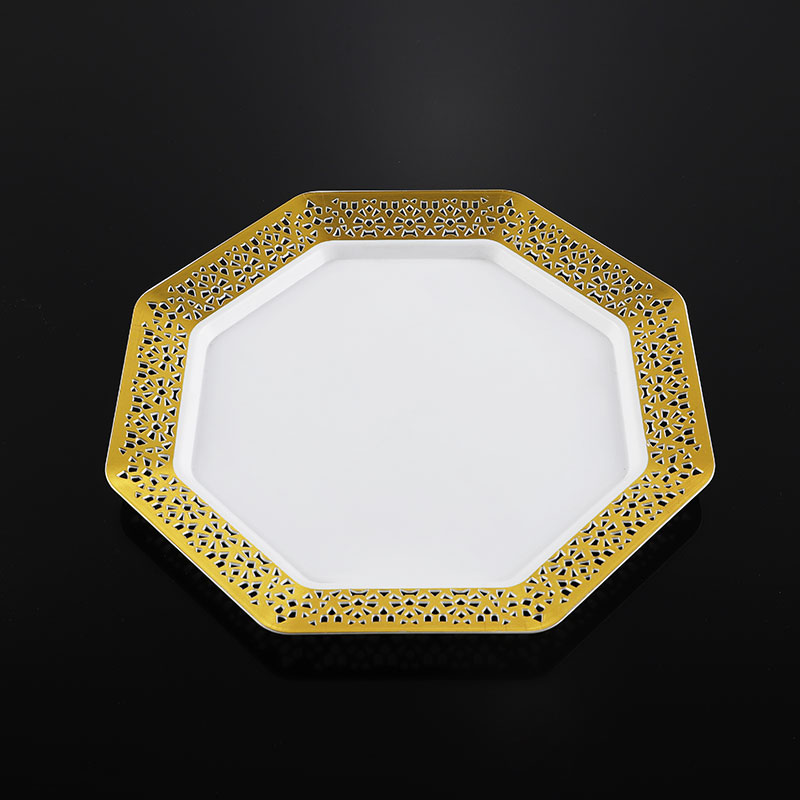 Glossy Metallic Edge Plastic Octagonal Plate 